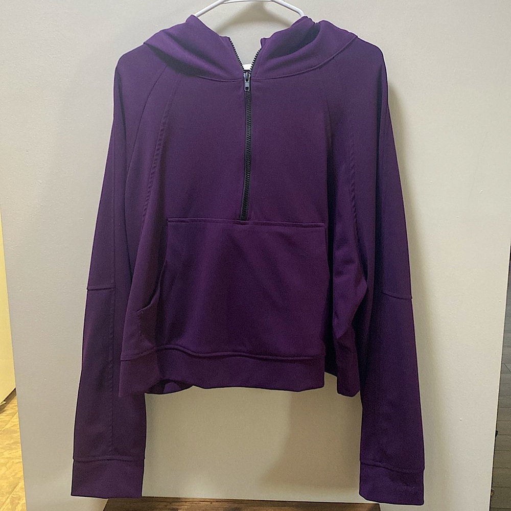 Dark Purple Half Zip Hoodie with Thumbholes